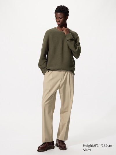 UNIQLO Men's Pleated Wide Trousers - 32 BEIGE