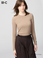 UNIQLO Women's HEATTECH Extra Warm Cashmere Blend Crew Neck T-Shirt - 32 BEIGE