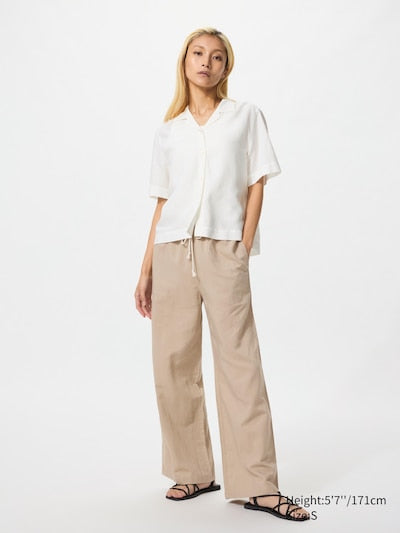 UNIQLO Women's Linen Blend Easy Trousers - 32 BEIGE