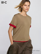 UNIQLO Women's Boxy Knit T-Shirt - 32 BEIGE