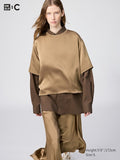 UNIQLO Women's Satin Oversized Short Blouse (Half Sleeve) - 32 BEIGE