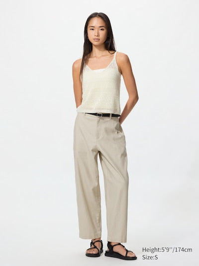 UNIQLO Women's Linen Cotton Tapered Trousers - 32 BEIGE