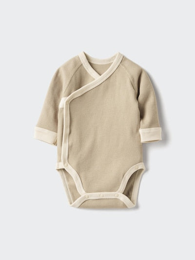 UNIQLO Bodysuit (Long Sleeve, Ribbed) - 32 BEIGE