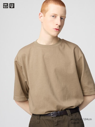 UNIQLO Unisex AIRism Cotton Oversized Crew Neck T-Shirt - 34 BROWN