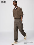 UNIQLO Unisex Pleated Wide Tapered Trousers - 34 BROWN