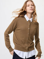 UNIQLO Women's 100% Merino Crew Neck Cardigan - 35 BROWN