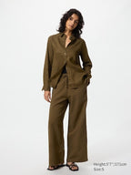 UNIQLO Women's Linen Blend Easy Trousers - 36 BROWN