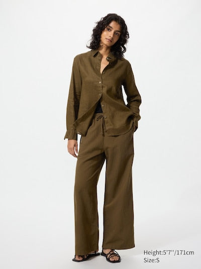 UNIQLO Women's Linen Blend Easy Trousers - 36 BROWN