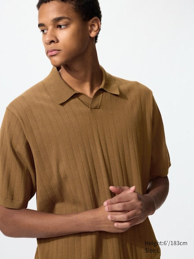 UNIQLO Men's Washable Knit Skipper Polo Jumper - 36 BROWN