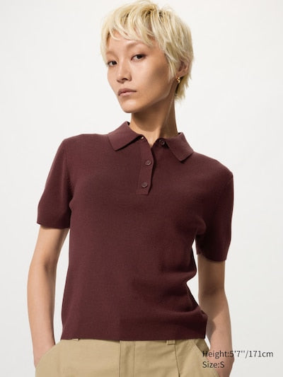 UNIQLO Women's Polo Jumper (Short Sleeve) - 36 BROWN