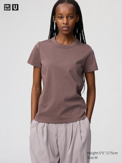 UNIQLO Women's Crew Neck T-Shirt - 37 BROWN