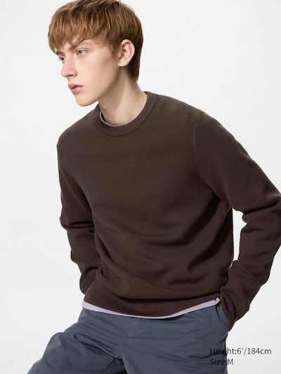 UNIQLO Washable Milano Ribbed Crew Neck Jumper - 38 DARK BROWN
