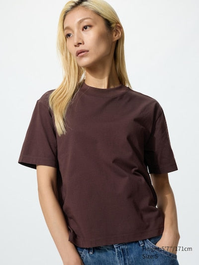 UNIQLO Women's AIRism Cotton T-Shirt - 38 DARK BROWN