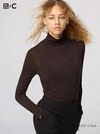 UNIQLO Women's HEATTECH Extra Warm Cashmere Blend Turtleneck T-Shirt - 38 DARK BROWN