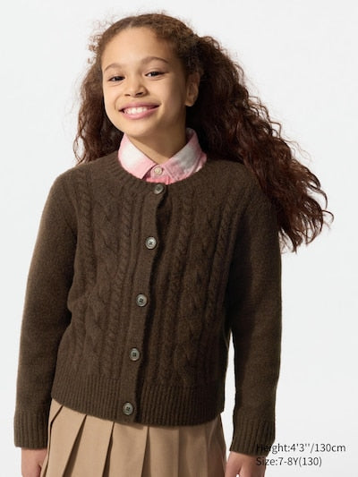 UNIQLO Kids' Soufflé Yarn Cardigan - 38 DARK BROWN