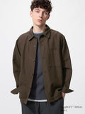 UNIQLO Men's Cotton Linen Blend Shirt Jacket - 38 DARK BROWN