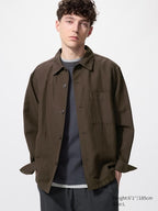 UNIQLO Men's Cotton Linen Blend Shirt Jacket - 38 DARK BROWN
