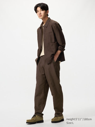 UNIQLO Men's Linen Blend Relaxed Trousers - 38 DARK BROWN