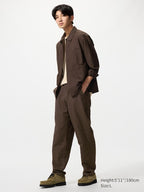 UNIQLO Men's Linen Blend Relaxed Trousers - 38 DARK BROWN