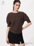 UNIQLO Women's 3D Knit Seamless Cotton Crew Neck Jumper (Short Sleeve) - 38 DARK BROWN