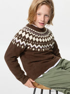 UNIQLO Soufflé Yarn Jumper (Fair Isle) - 38 DARK BROWN