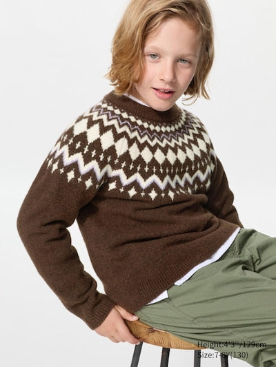 UNIQLO Soufflé Yarn Jumper (Fair Isle) - 38 DARK BROWN