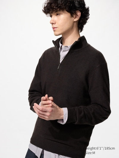 UNIQLO 100% Cashmere Half-Zip Jumper - 39 DARK BROWN