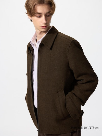 UNIQLO Men's Single Collar Short Blouson - 39 DARK BROWN