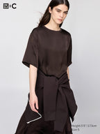UNIQLO Women's Satin Oversized Short Blouse (Half Sleeve) - 39 DARK BROWN