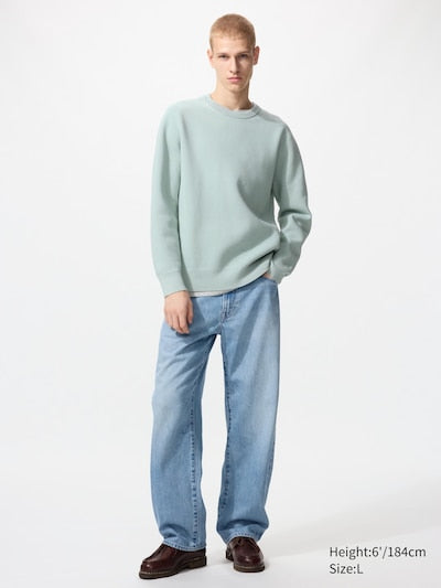 UNIQLO Unisex Washable Milano Ribbed Crew Neck Jumper - 64 BLUE
