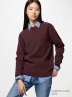 UNIQLO Washable Milano Ribbed Crew Neck Jumper - 38 DARK BROWN