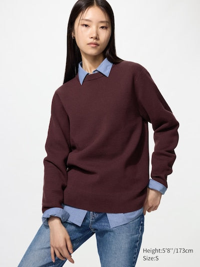 UNIQLO Washable Milano Ribbed Crew Neck Jumper - 38 DARK BROWN