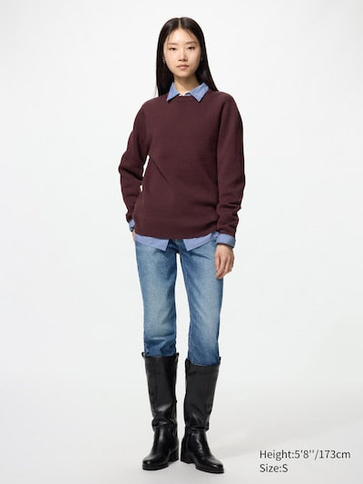 UNIQLO Washable Milano Ribbed Crew Neck Jumper - 38 DARK BROWN