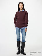 UNIQLO Washable Milano Ribbed Crew Neck Jumper - 38 DARK BROWN