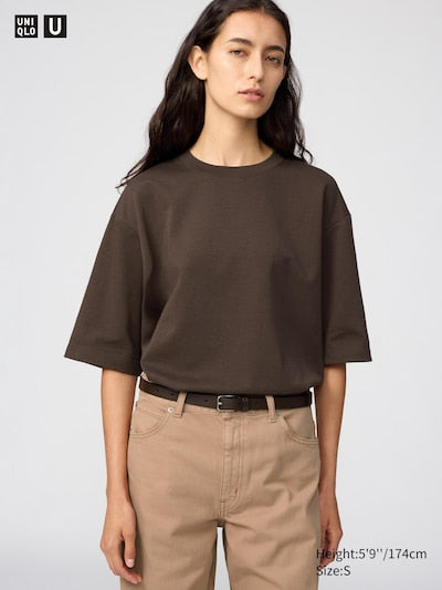 UNIQLO AIRism Cotton Oversized Crew Neck T-Shirt - 09 BLACK