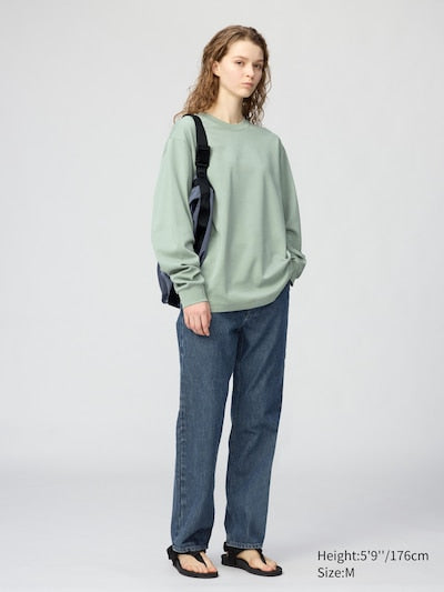 UNIQLO Unisex AIRism Cotton Crew Neck T-Shirt (Long Sleeve) - 08 DARK GREY
