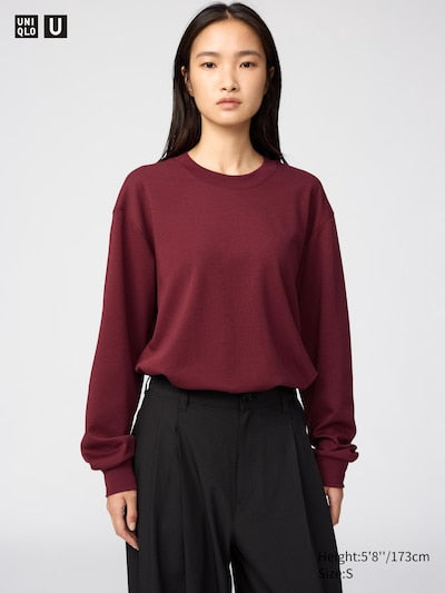 UNIQLO AIRism Cotton Crew Neck T-Shirt (Long Sleeve) - 09 BLACK