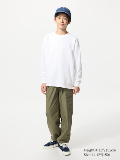 UNIQLO Kids' AIRism Cotton Crew Neck T-Shirt (Long Sleeve) - 09 BLACK