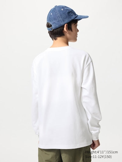 UNIQLO Kids' AIRism Cotton Crew Neck T-Shirt (Long Sleeve) - 00 WHITE