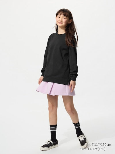 UNIQLO Kids' AIRism Cotton Crew Neck T-Shirt (Long Sleeve) - 09 BLACK