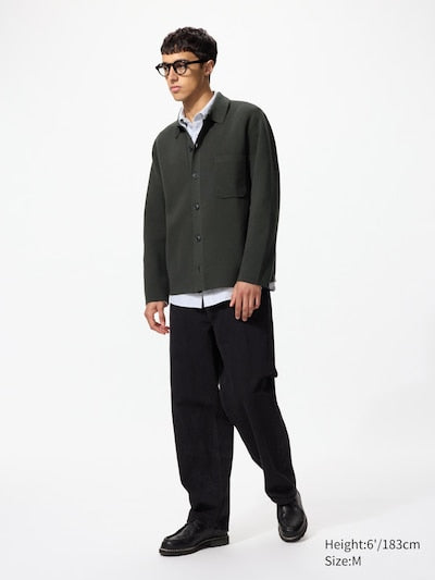 UNIQLO Unisex Milano Ribbed Shirt Collar Cardigan - 69 NAVY