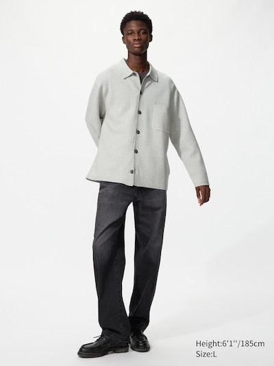 UNIQLO Unisex Milano Ribbed Shirt Collar Cardigan - 02 LIGHT GREY