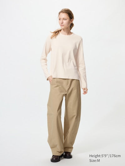 UNIQLO Women's Smooth Stretch Cotton T-Shirt (Long Sleeve) - 30 NATURAL