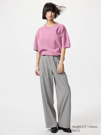UNIQLO Unisex Washable Milano Ribbed Knitted T-Shirt - 11 PINK