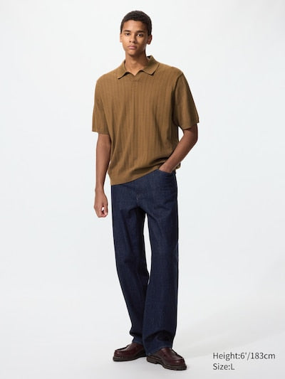 UNIQLO Men's Washable Knit Skipper Polo Jumper - 69 NAVY