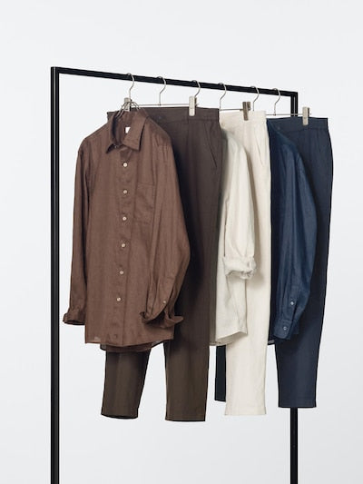UNIQLO Men's Linen Blend Relaxed Trousers - 38 DARK BROWN