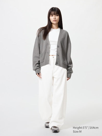 UNIQLO Women's Smooth Cotton V Neck Cardigan - 03 GREY