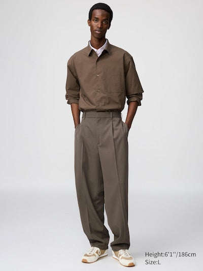 UNIQLO Unisex Pleated Wide Tapered Trousers - 09 BLACK