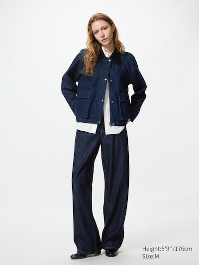 UNIQLO Women's Utility Short Jacket (Denim) - 69 NAVY