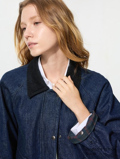UNIQLO Women's Utility Short Jacket (Denim) - 69 NAVY
